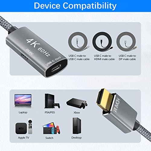 BasesAilor HDMI Male para USB-C Adaptador de cabo feminino com cabo de alimentação micro USB, saída do tipo C 3.1 para
