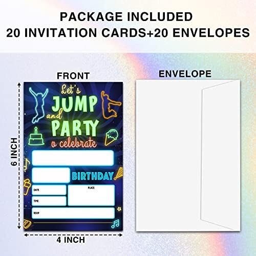 Ziiufrn Jump Trampoline Invites de aniversário com envelopes, 20 sets Bounce House Adolesce