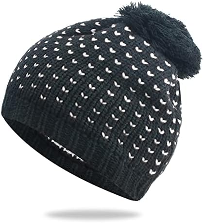 BDDVIQNN WOMENS Baggy macio de gaiola chapéu de gorro de boné malha malhada inverno quente com pompom esqui macio