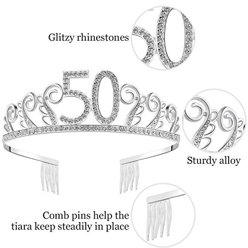 BABEYond Crystal Birthday Tiara Rhinestone Princesa Coroa Feliz aniversário Coroas de prata diamante feliz 50º aniversário Tiara Crown