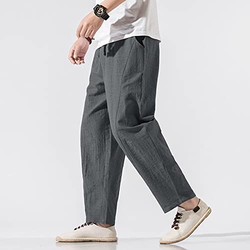 Calça de linho de algodão de calça de algodão preta para homens para homens casuais solteiros de cintura alta de ioga