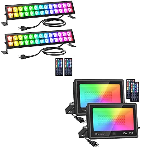 Luzes de inundação RGB de LED de 50W de 50w de pacote 2 e 2 pacote de 48w Lutas de arruela de parede LED LUZ, LAVAÇÃO COM REMOTO