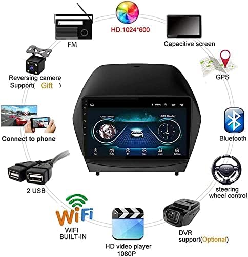 Android 8.1 Autoradio Séreo Cabeça para Hy.un.dai IX35 2010-2017, Navigação de GPS de tela IPS de 9 polegadas, FM/Bluetooth/Wifi/SWC/Mirror-Link/Back