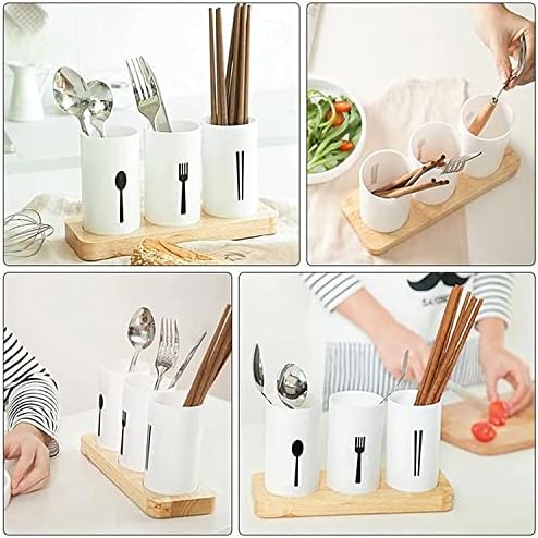 Capticks utensil caddy de 2 peças drenagem de tabela dreno de pauzinho de pauzinhos de madeira pauzinhos de panela de cozinha doméstica portador de caneta suporte