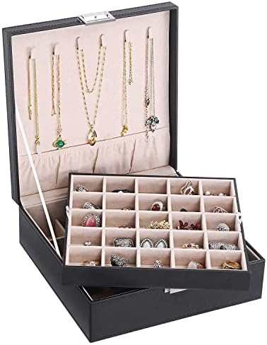 Caixa de jóias de brinco bewishome para feminino Jewelry Organizer para anéis, brincos, colares pretos