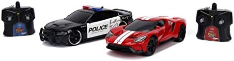 Jada Toys Hyperchargers Chete Chase Radio Control Veículo - pacote duplo com carregamento USB, escala 1: 16, 2015 Dodge Charger SRT Hellcat & 2017 Ford GT