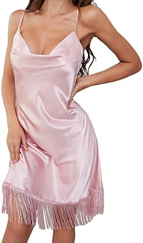 Mulheres sexy lingerie cetim camisola de seda quimise spaghetti tira caupa vestido de pescoço babydoll sleepwear vad decote em lateral lateral lateral de lingerie lingerie curta cami vestido rosa rosa