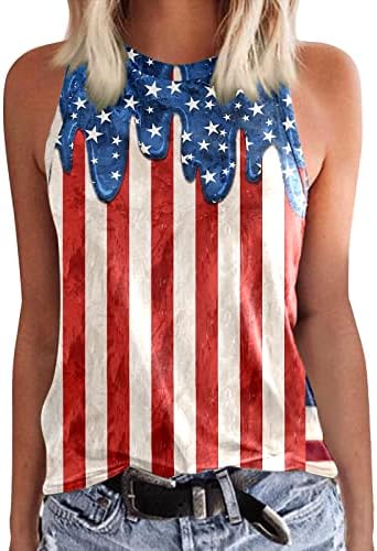 Tanque de bandeira americana Top Women Workout Exercício dos EUA Flag listra estrela camisetas camisetas tripulantes de pescoço sem