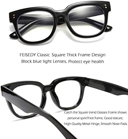 Feisedy Retro Square Anti -Blue Light Blocking Glasses Mulheres espessos de computadores de tamanho grande