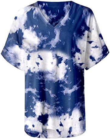 Camisas de manga curta de tie-dye para mulheres, tampos de decote em V de Moda Ladies, 2023 Trendy Hawaiian Loose Pullovers Summer