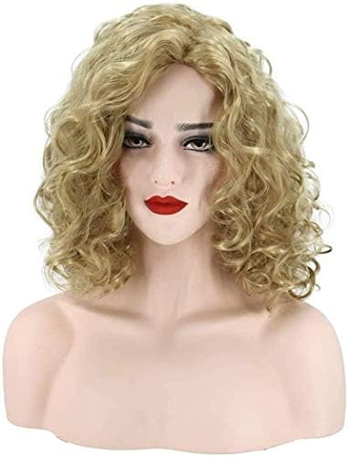 Peruca de substituição de cabelo xzgden, peruca de rosa de rosa de rosa curly de uma peruca de rosa curta de 42cm, feminina, feminina, peruca de cosplay de 42cm, peruca pastel ondulada