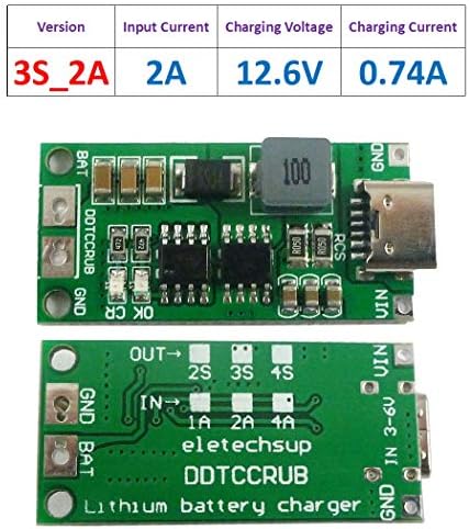 ELETECHSUP Multi-célula 3S tipo C a 12,6V Boost Boost Charger de polímero de li-íons LIPO 7.4V 11.1V 14.8 Bateria de lítio