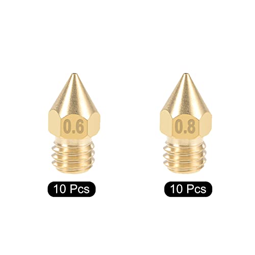 bico de impressora 3D UXCELL, 0,6 mm e 0,8 mm de ajuste para MK8, para 1,75 mm Filamento Brass 20pcs