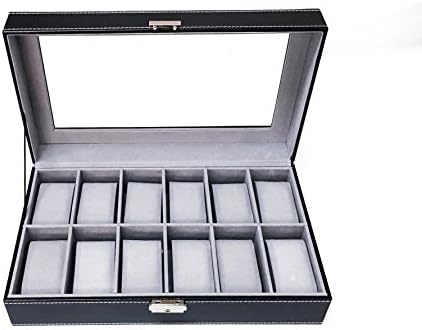 Sodynee 12 mens da caixa de relógio grande de couro preto PU Display Top Jewelry Caso Organizer Box