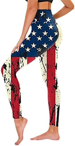 Leggings de cintura alta para mulheres American Flag non-through calças de ioga EUA 4 de julho Leggings femininos ioga sólida