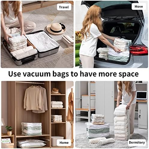Bolsas de armazenamento de vácuo Clevhom Combo 12 pacote, Sacos de poupadoras de espaço para roupas para roupas Coloques Cobertores