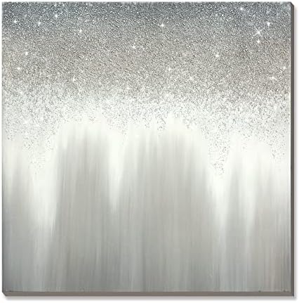 WallPaint - textura 3D Silver Glitter embelezada Arte de parede de lona cinza, artesanal de arte de areia moderna, 30x30 polegadas de pintura branca cinza