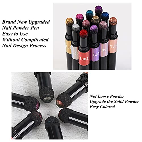Ptgmh 12 cores kit de unhas cromadas kit de ar almofada de caneta de caneta de caneta de caneta holográfica holográfica em pó esponja espelho de bastão