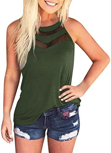 Xiaojmake Halter tops para mulheres de verão malha casual malha de retalhos camisetas de cor sólida fitness redond blouse