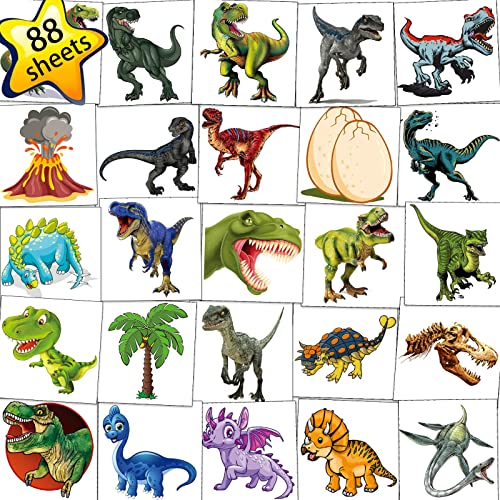 Tazimi 88 folhas 3D Tatuagens temporárias de dinossauros para crianças Tattoo Tattoo Tattoo Tattoo Tattoo Party Decoração