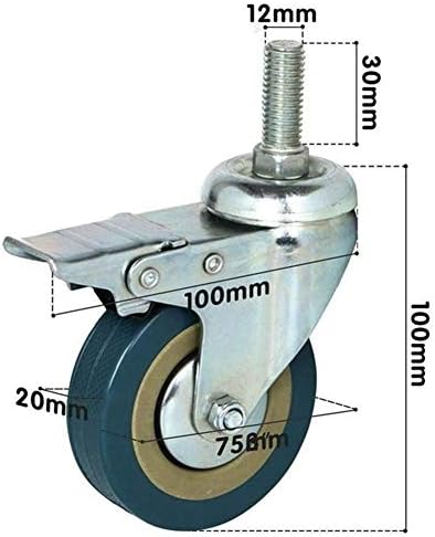 Rodas de mamona pesadas de Brewix, rodas de móveis para movimentação, mamona giratória de 75 mm com rodas de gole de carrinho de freio