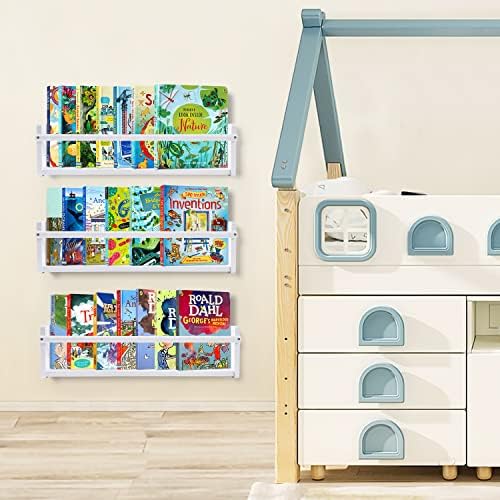MBYD White Flutuante Bookshelf Nursery Prateleiras de madeira de madeira macia de 24 polegadas Montadas de parede para roupas