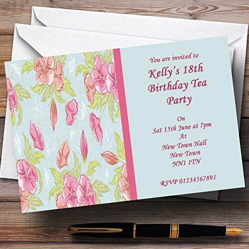 Convites de festas personalizados de chá vintage rosa azul pálido