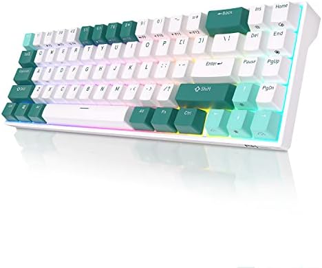 RK Royal Kludge RK71 Teclado de jogos, o mais novo teclado sem fio de design de 71 teclas, 3 modos de conectividade teclado mecânico, teclas RGB iluminadas individualmente, funcionalidade macro programável- Blue Switch