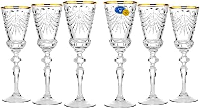 Vicios de cristal de corte russo elegantes e modernos para festas e eventos de hospedagem - 2,5 onças, vidro de aro de ouro de xerez, 70ml, conjunto de 6