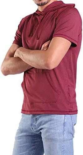 Capuzes de manga curta atlética de Leehanton Mens - camisa de treino casual Solor de pulôver leve sólido