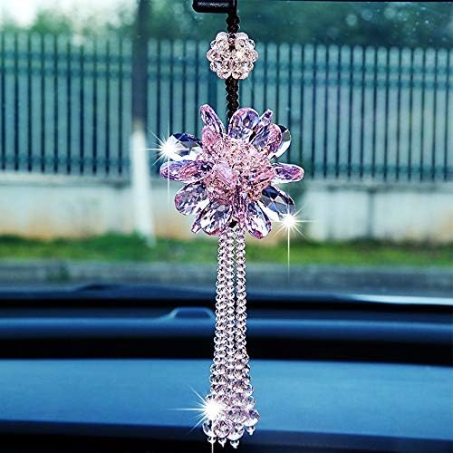 Duosuny Crystal Flower Car Retro vista espelho pingente de cristal pendurado ornamento de moda Acessórios para carros de moda