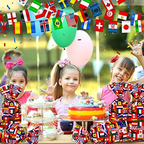 100 PCS International Flag Candy Party Bags World Country Bandeiras Tream sacos patrióticos de celofane sacos de viagem para guloseimas para futebol de futebol de cerveja esportiva Eventos de celebração Decorações de festas escolares