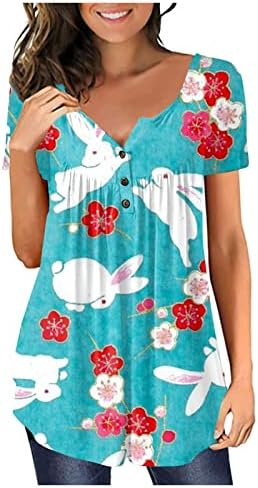 Camisa de páscoa para mulheres coelhas fofas camisetas de manga curta de túnica top top