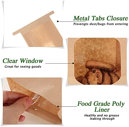 Glenmal 150 peças sacos de padaria com janela Kraft embalagem Bolsa de tratamento Torne de lata TABE bloqueio pão