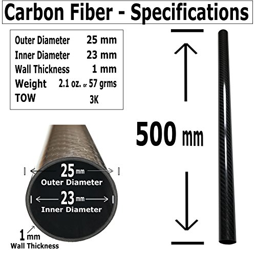 Karbxon - tubo de fibra de carbono - preto - 20 mm x 18 mm x 500 mm - hastes de fibra de carbono ocas - tubos de carbono