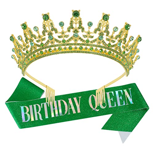 Aprie Birthday Queen Sash for Women Guardian Soldados Coroa de aniversário para mulheres Tiara para mulheres Rainha