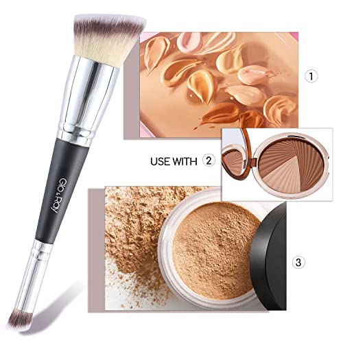 Escovas de maquiagem de gloray Buff de ponta dupla e escova de mistura de fundação plana de fundação plana Kabuki Brush