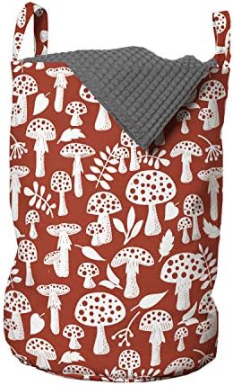 Bolsa de lavanderia de cogumelos de Ambesonne, Amanita Pattern folhas frutas estilo de desenho animado de plantas venenosas, cesto