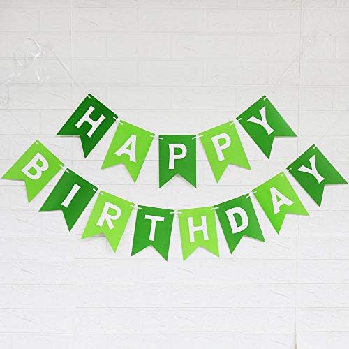 Banner de feliz aniversário verde com letras brancas, design de swallowtail sinais de pendura de decorações de festa