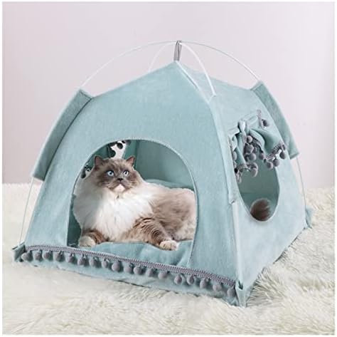 Zlxdp Pet Ten House Cats Bed Teepee portátil com almofada espessa macia disponível para excursão de cachorro de cachorro