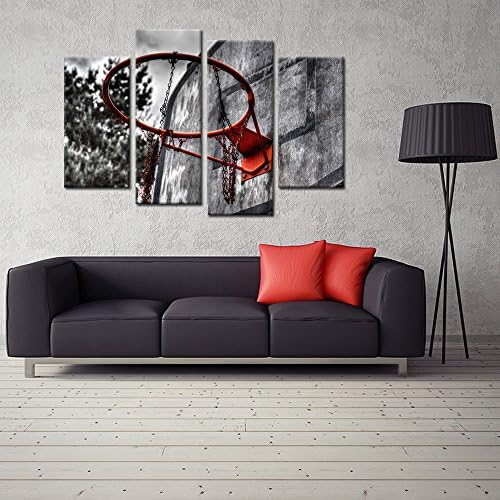 Artes KRATIVENTE 4 peças preto branco e vermelho artes de parede de parede de basquete antigo poster de arte impressa