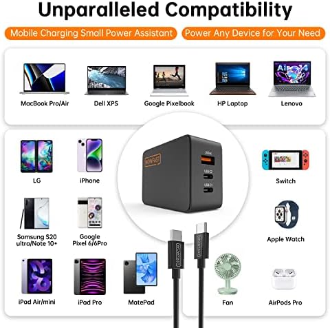 Wowfast 65W USB C CARREGADOR USB A CARREGADOR 3 PORTS GAN Fast Plug Plug compacto Chargador de parede dobrável Compatível com MacBook