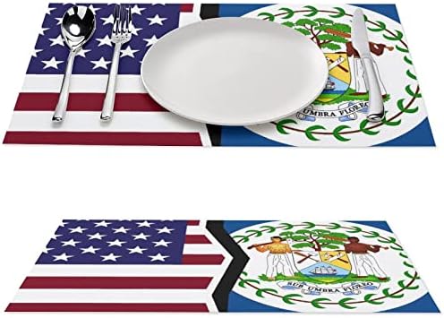 American and Belize Flag PVC Table tapetes laváveis ​​PlacEmats Towleth Mesa Pad para mesa de jantar