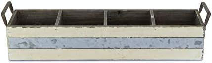 FP-3879W de Cheung 4 alças de caixas de madeira e painel de metal no lado, branco surrado, marrom