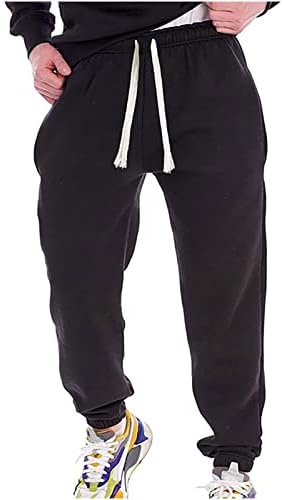 Calça de lã de lã masculina de badhub, cintura elástica calça longa de cor de cor de cor sólida casual calça de renda solta