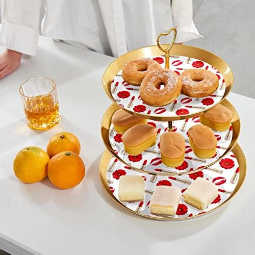 3 bolo de sobremesa de camada suporte de cupcake de ouro stand para festa de chá, casamento e aniversário, flores de margarida, batons dourados