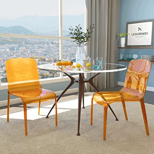 Leisuremod Murray Adler Cadeira lateral moderna de meados do século, conjunto de 2, laranja transparente