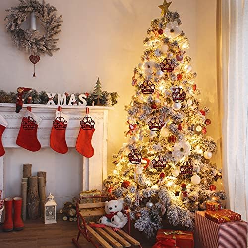 24 peças cão de Natal pata de madeira enfeites de madeira pata de madeira pata pendurada ornamentos memorial cachorro