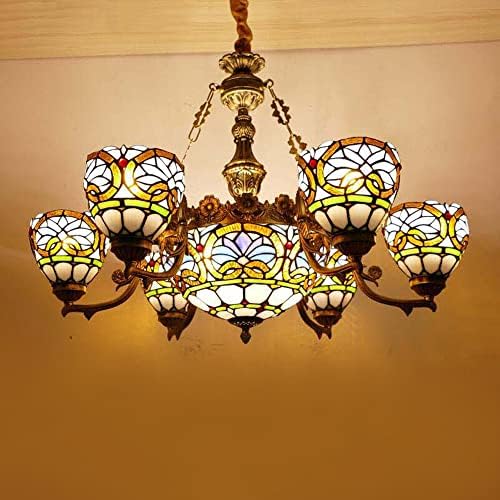 BBAYCHEER BAROQUE PENENTE LUDER 7 LUZES TOLA TIFFANY ESTILO DE TIFFANY manchado de vidro pendurado Light Retro Creative Chandelier Fixttle for Living Sala Dining Sala Ajustável, bege bege