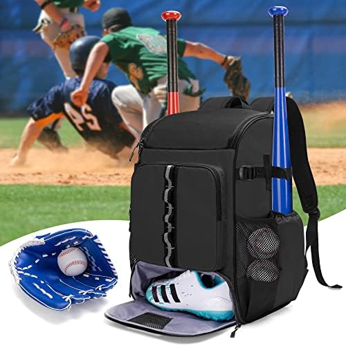 Goburos Baseball Backpack mantém até 4 morcegos, bolsa de morcego de softball para jovens e adultos com espaço de calçados separado e vários bolsos para itens essenciais